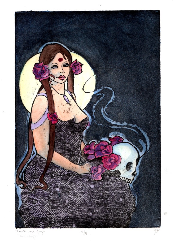 Etching + watercolor