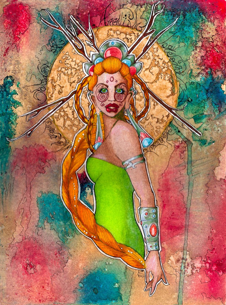 Ink, watercolor, and colored pencil