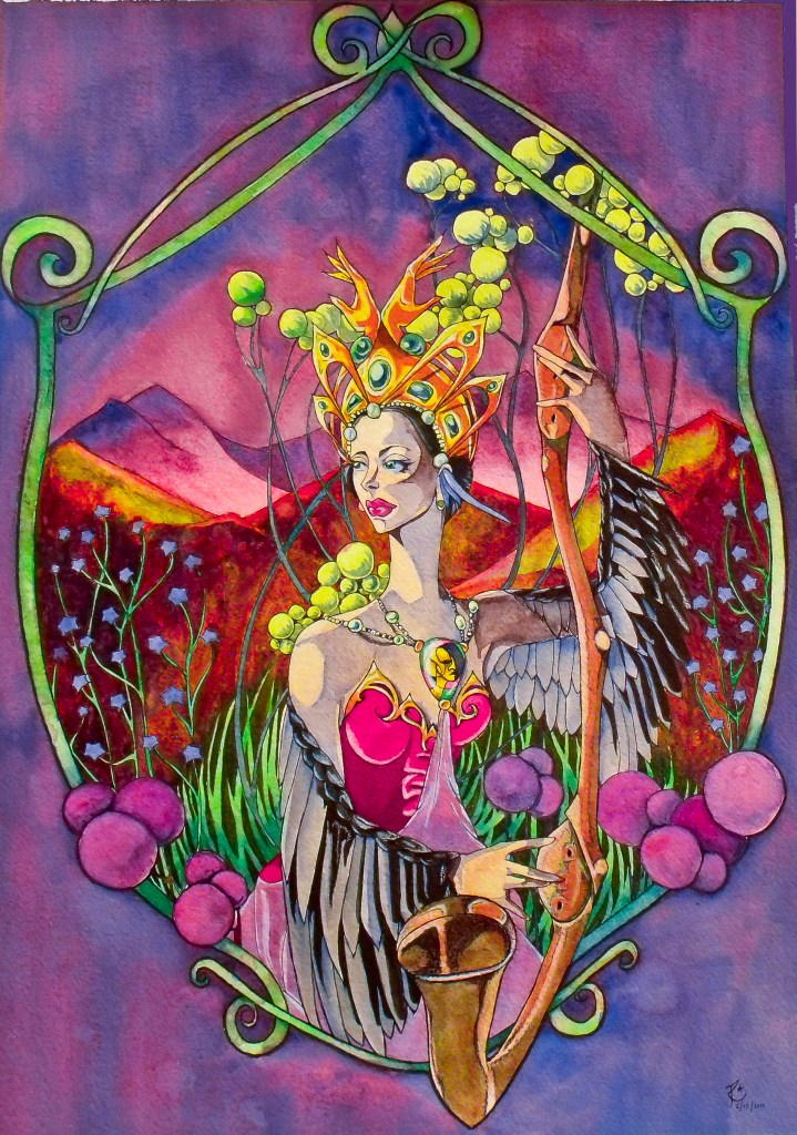 Ink, watercolor, and colored pencil